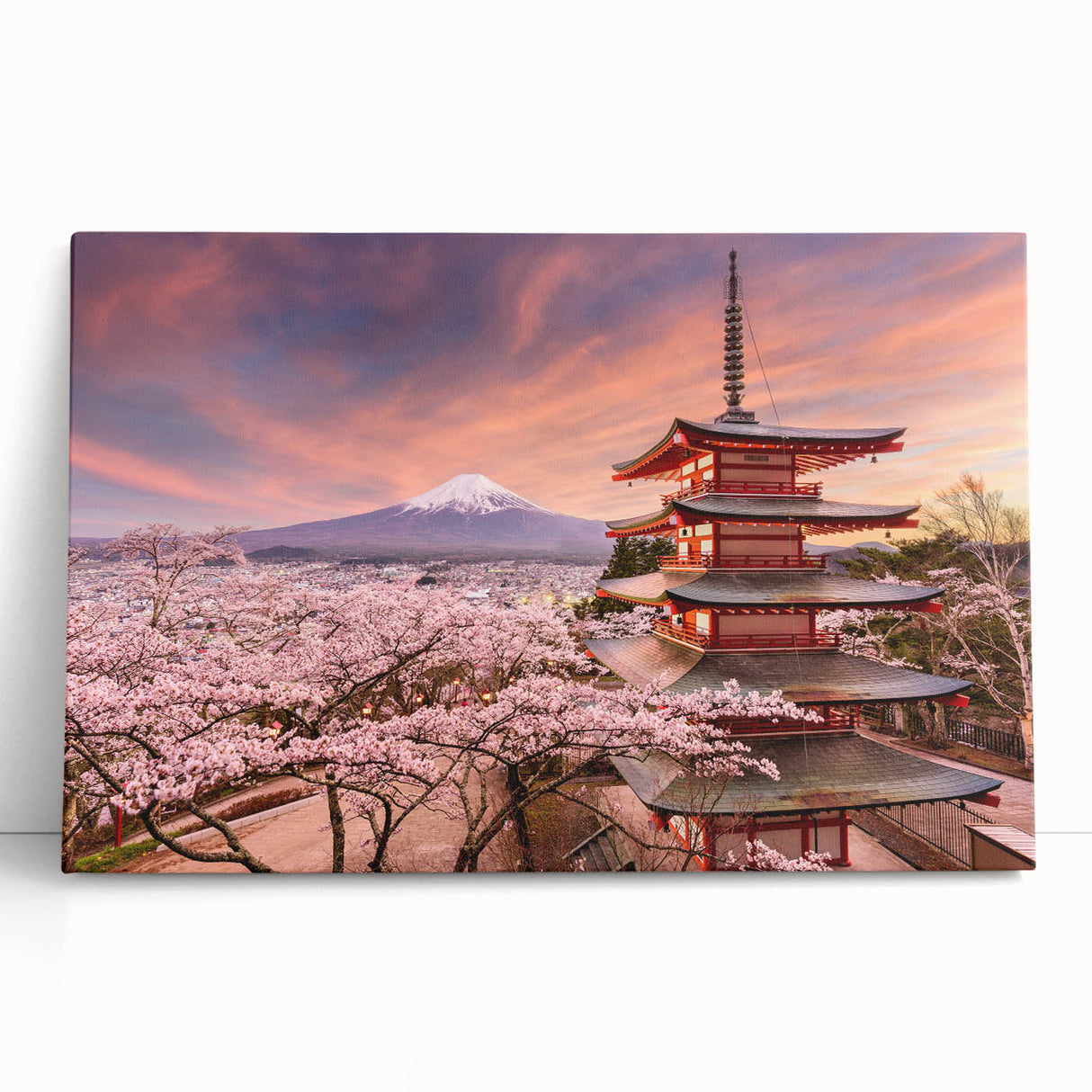 Black and white large art print of a serene Japanese landscape on stretched canvas.