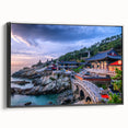 Framed canvas featuring a black and white Korean landscape, ideal for bedroom wall art.