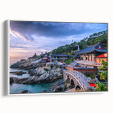 Vintage poster art depicting a colorful Korean landscape on extra large framed canvas, ideal for living room decor.