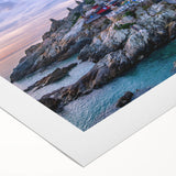 Art deco poster featuring a serene Korean landscape in soft pastel shades on rolled canvas, suitable for dining room decor.