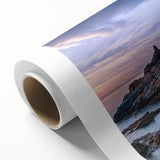 Art Deco style poster of a serene Korean landscape in muted green and blue tones on rolled canvas.