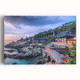 Large black and white stretched canvas of a serene Korean landscape, ideal for kitchen wall art.