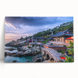 Black and white scenic photograph of a Korean landscape on stretched canvas, suitable as kitchen wall art or for a bedroom.