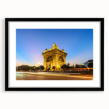 Extra large abstract art print featuring colorful, textured scenery of Laos on a framed black mat.