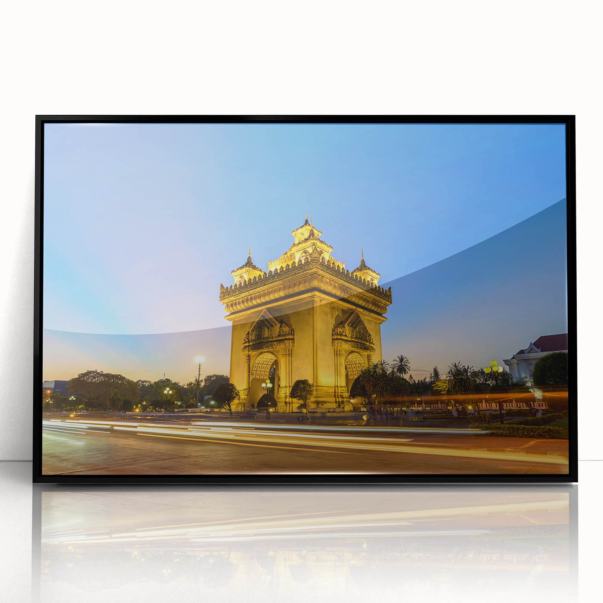 Large abstract wall art featuring a Laos scenery in muted earth tones on a framed acrylic.