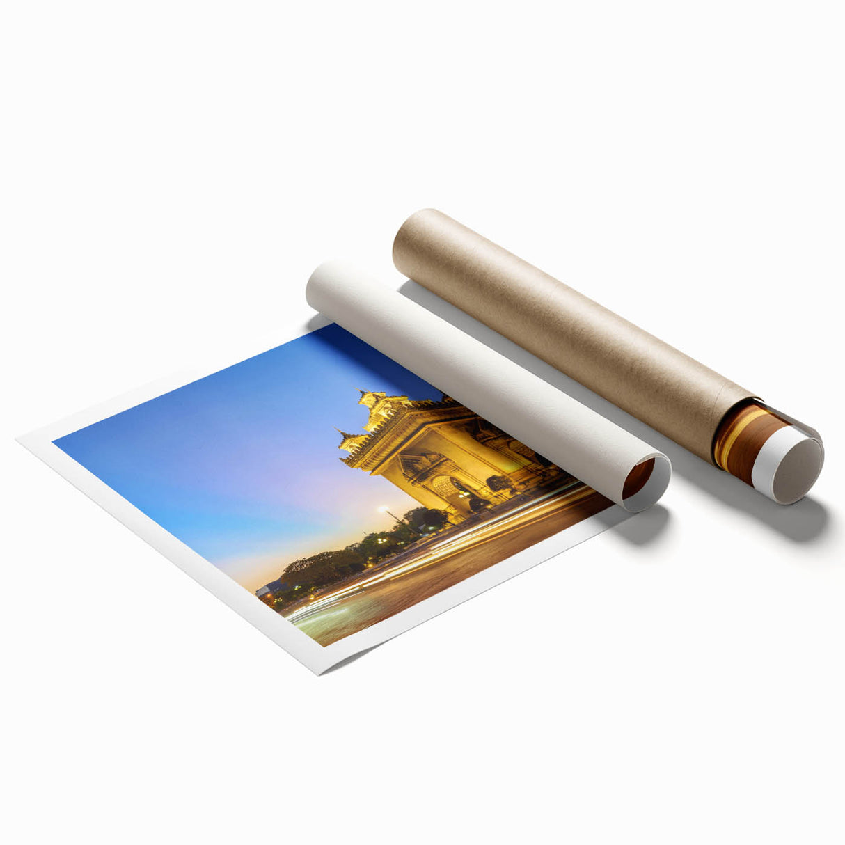 Extra large rolled print of a Laos scenery with vibrant green and floral elements.