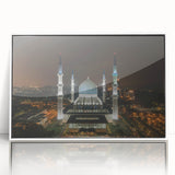 Acrylic print of a serene Malaysian landscape in pastel shades, framed in white, ideal for modern art wall decor.