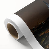 Art Deco poster of a Malaysian landscape in muted green and blue tones on rolled canvas, ideal for nursery wall art.