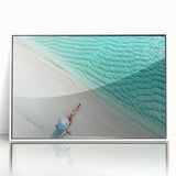 Acrylic print of Maldives scenery in art deco style with dominant white and blue tones, ideal for modern art wall decor.