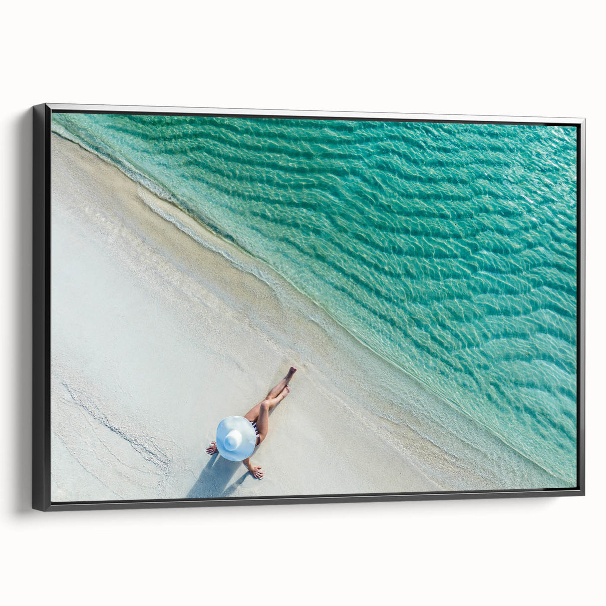 Black and white landscape art of Maldives on framed canvas, suitable for bedroom decor.