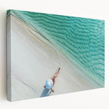 Large art of Maldives scenery on stretched canvas, featuring vivid blue and turquoise ocean hues, ideal for kitchen wall art.