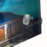 Large abstract wall art of a Mongolian landscape in muted earth tones on acrylic glass, ideal for dining room ambiance.
