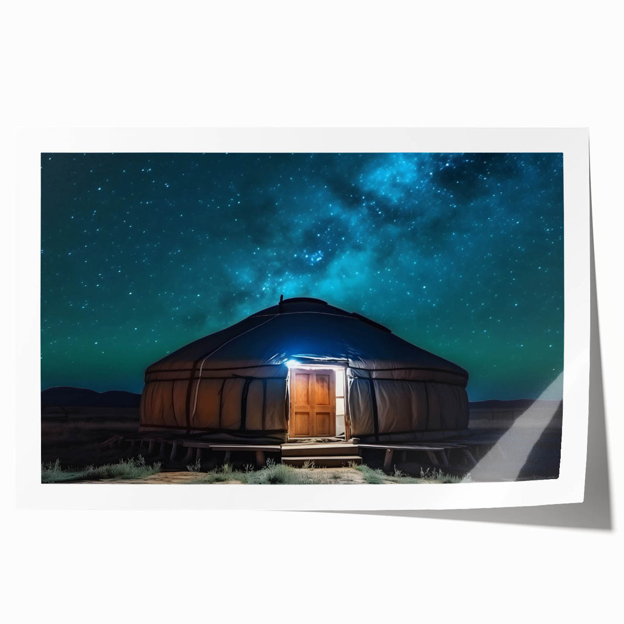 Extra large rolled print of a Mongolian landscape with vibrant floral elements, ideal for art wall dining room.
