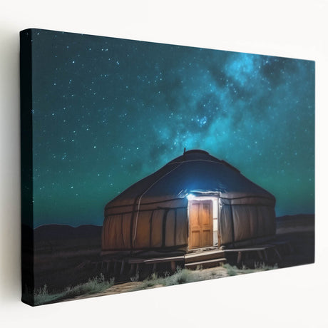 Large canvas print featuring a Mongolian landscape in muted earth tones, ideal for kitchen wall art.