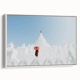 Vintage poster art of a Myanmar scenery on a large framed canvas, featuring vibrant.