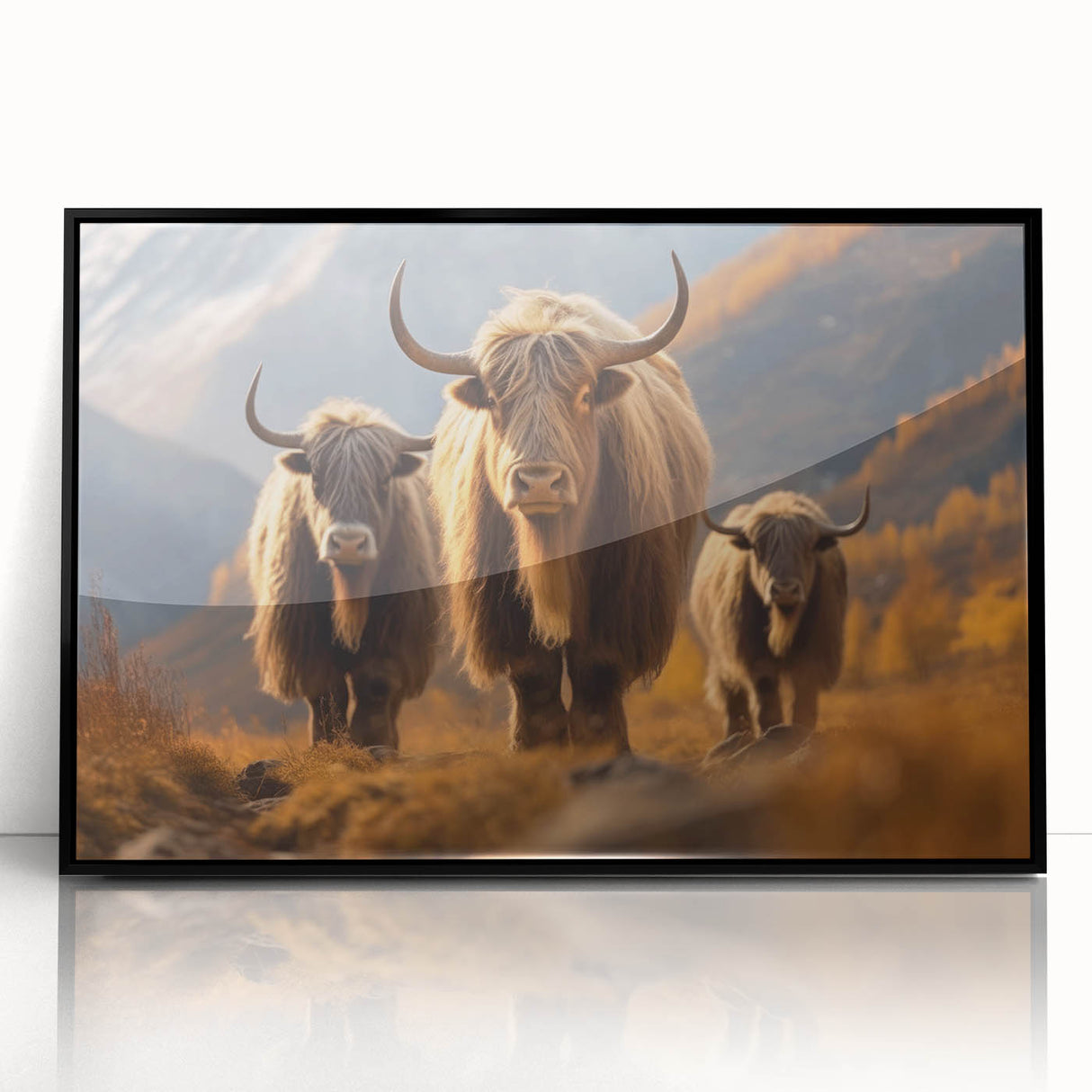 Large abstract wall art depicting a serene Nepalese landscape in muted earth tones, presented as a framed acrylic print.