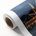 Art deco poster of a serene Pakistani landscape in soft pastel hues on rolled canvas, ideal for nursery wall art.