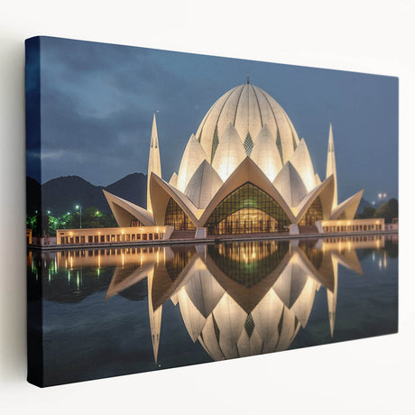 Large canvas print depicting a serene Pakistani landscape in soft green and blue tones, suitable for kitchen wall art.