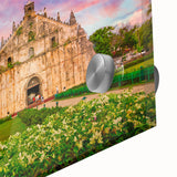 Large abstract wall art featuring vibrant, swirling colors on acrylic glass, ideal for dining room ambiance.