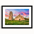 Extra large abstract art print of a colorful, textured Philippine scenery on a black framed canvas.