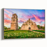 Framed canvas featuring a vintage-style landscape painting of a Philippine rural scene in muted earth tones.