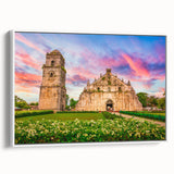 Vintage poster art of a Philippine landscape in vibrant colors on a large framed canvas, ideal for living room decor.