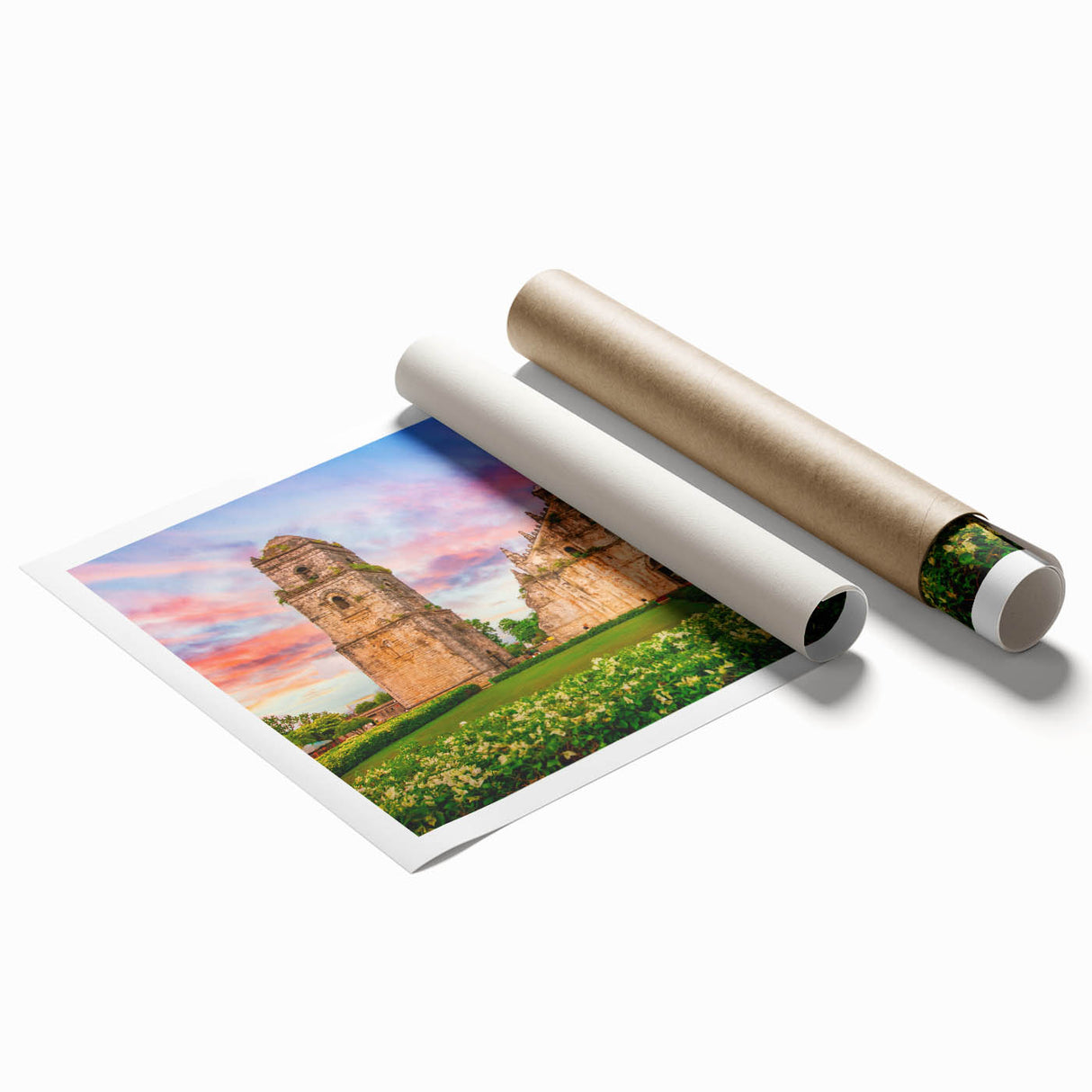 Extra large rolled print featuring a serene Philippine landscape with lush greenery and floral elements.
