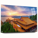 Large abstract wall art of a Taiwanese landscape in muted earth tones on acrylic glass.