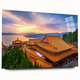 Large abstract wall art depicting a serene Taiwanese landscape in muted earth tones on acrylic glass.