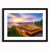 Extra large abstract art print featuring a colorful, textured depiction of a Taiwan landscape on a black framed canvas.