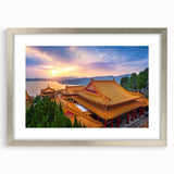 Textured abstract art print depicting a serene Taiwanese landscape in muted earth tones on a framed silver mat.