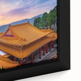 Extra large framed canvas of a textured, colorful Taiwanese landscape in black, ideal for living room decor.
