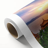 Art deco poster of Taiwan scenery in muted earth tones on rolled canvas, ideal for nursery wall art.