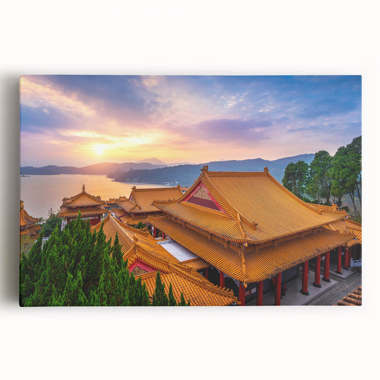 Large black and white stretched canvas of a Taiwan landscape, ideal for kitchen wall art.