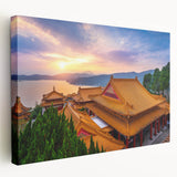 Large canvas print of a vibrant Taiwan landscape with lush greenery and mountains, suitable for kitchen wall art.