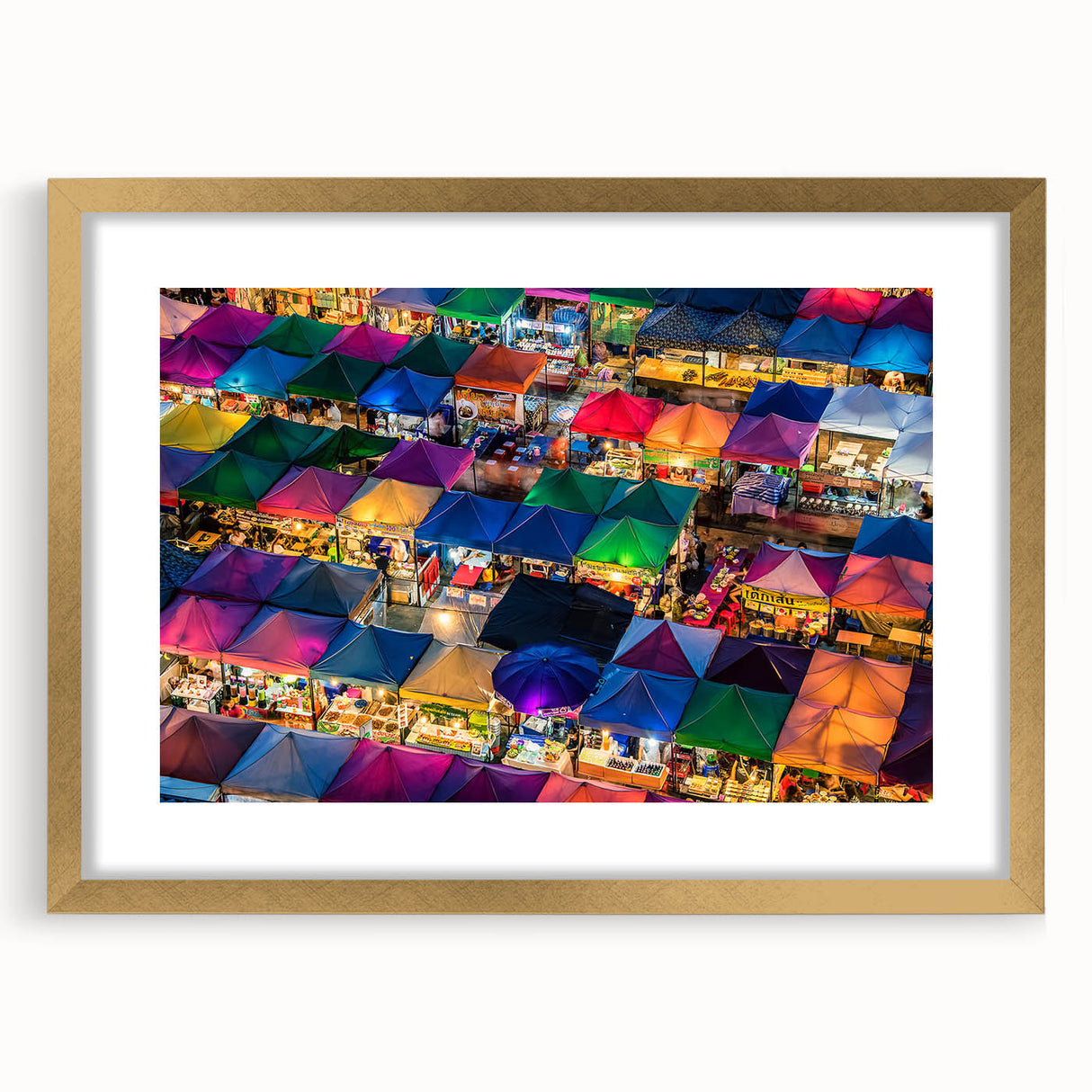 Extra large abstract art print of a textured Asian landscape in muted earth tones, framed in gold.