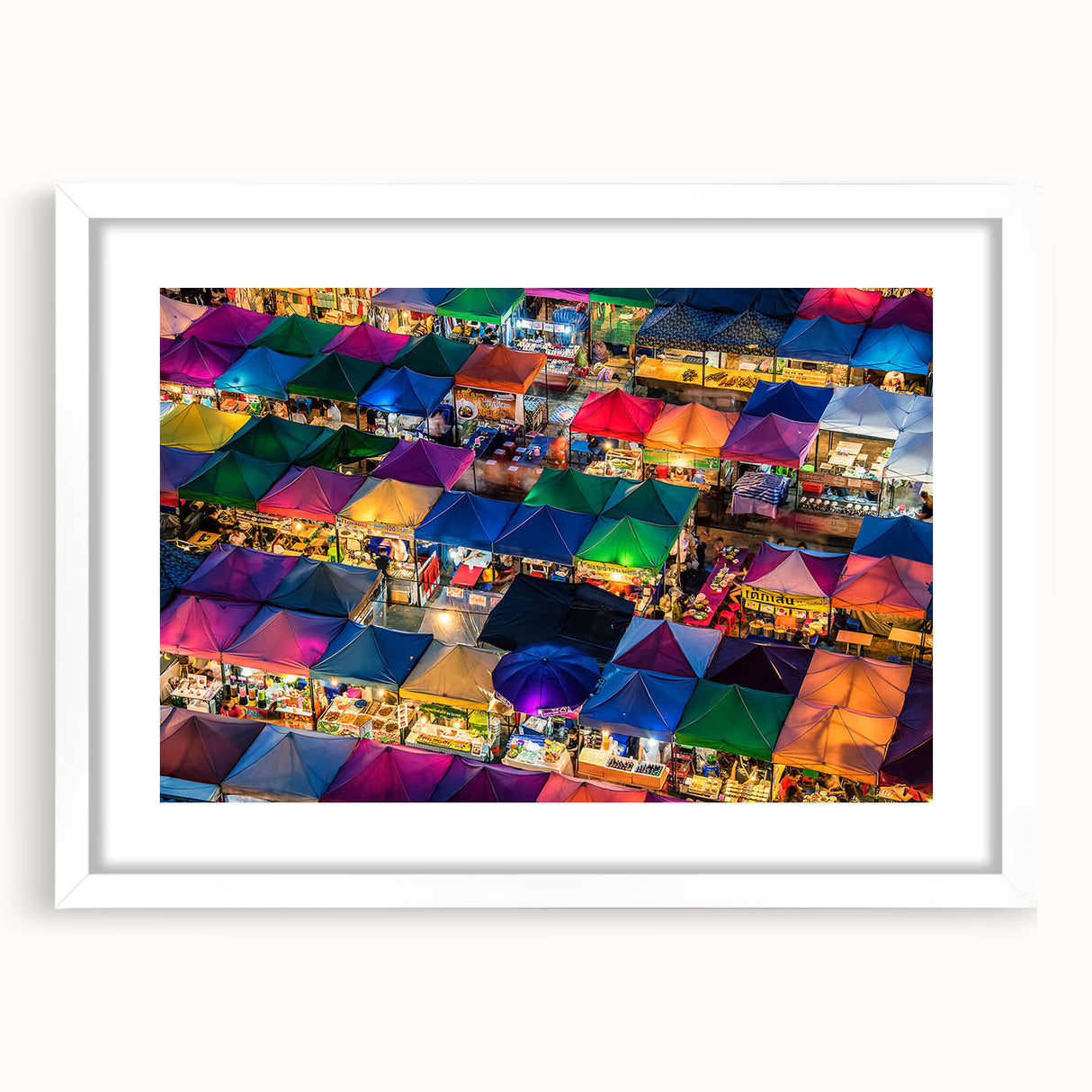Abstract art print of a serene Thai landscape in muted green and blue tones on a framed white mat.