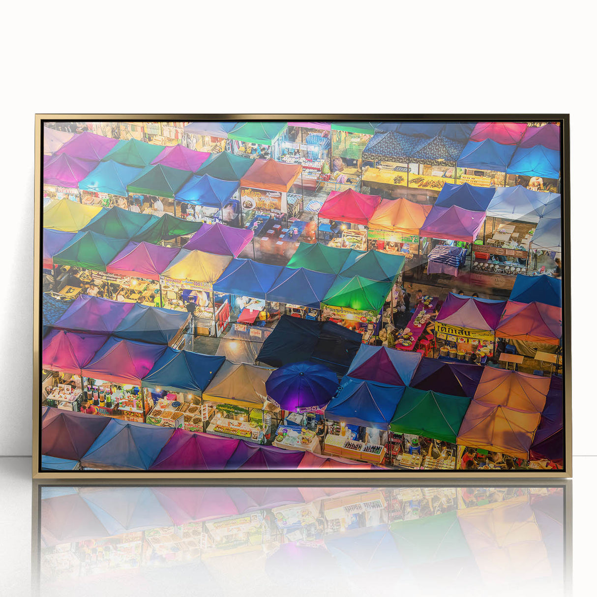 Framed acrylic print of a serene Thai landscape in soft gold and green tones, ideal for modern art wall decor.