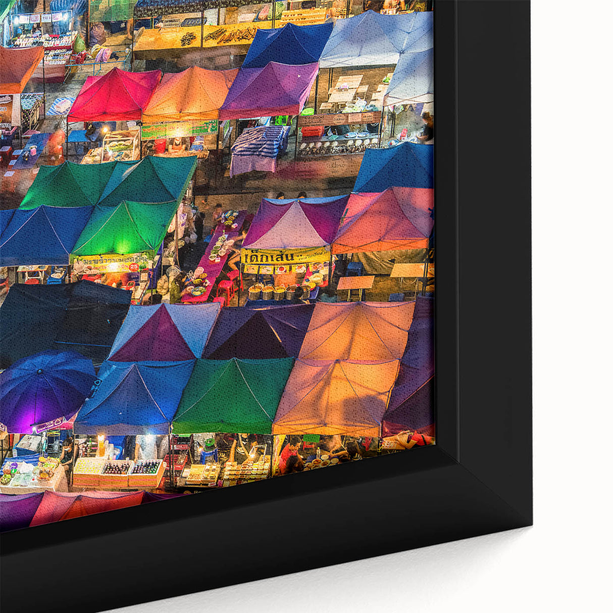 Extra large framed canvas depicting a textured, colorful Thai landscape scene, ideal for living room decor.