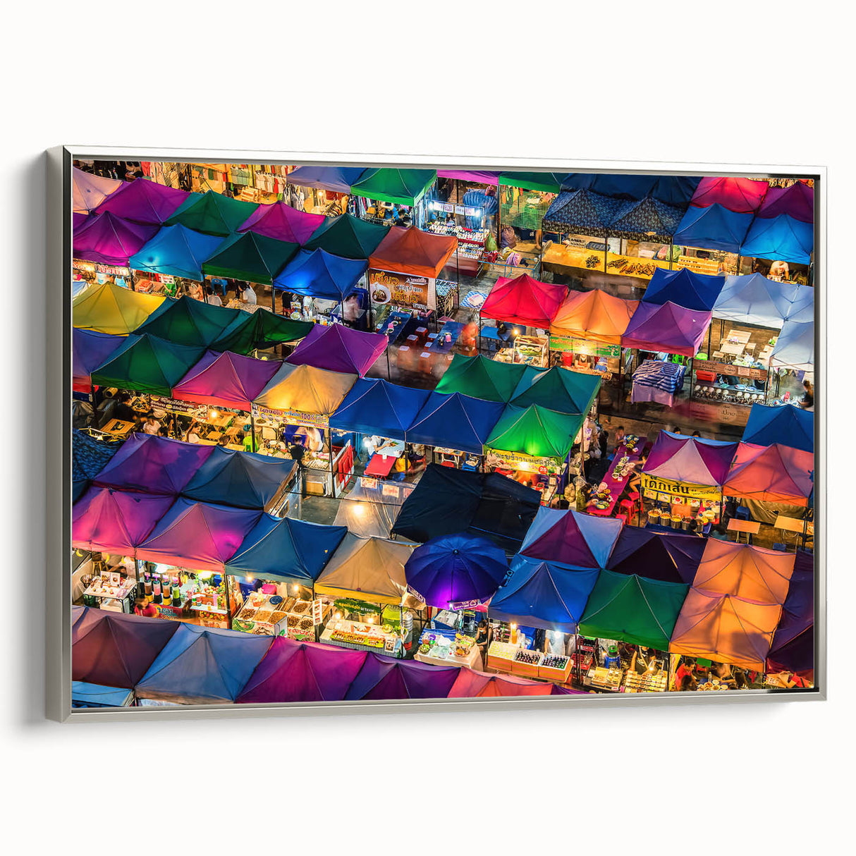 Landscape art painting of a Thai scenery on framed canvas, featuring a blend of vibrant and muted colors.