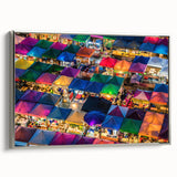 Landscape art painting of a Thai scenery on framed canvas, featuring a blend of vibrant and muted colors.