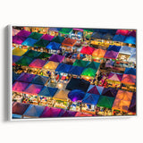 Vintage poster art of a Thai scenery in vibrant colors on a large framed canvas, ideal for living room decor.