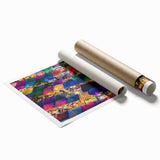 Extra large rolled print depicting vibrant floral art in pastel shades, ideal for classy bathroom wall art.