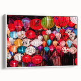 Vintage poster art of a Vietnamese landscape in vibrant colors on a large framed canvas, ideal for living room decor.