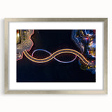 Abstract art print of Perth skyline in muted silver and blue tones on a framed canvas, suitable for dining room decor.