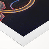 Art deco poster of Perth skyline in muted gold and navy tones on rolled canvas, suitable for dining room wall art.