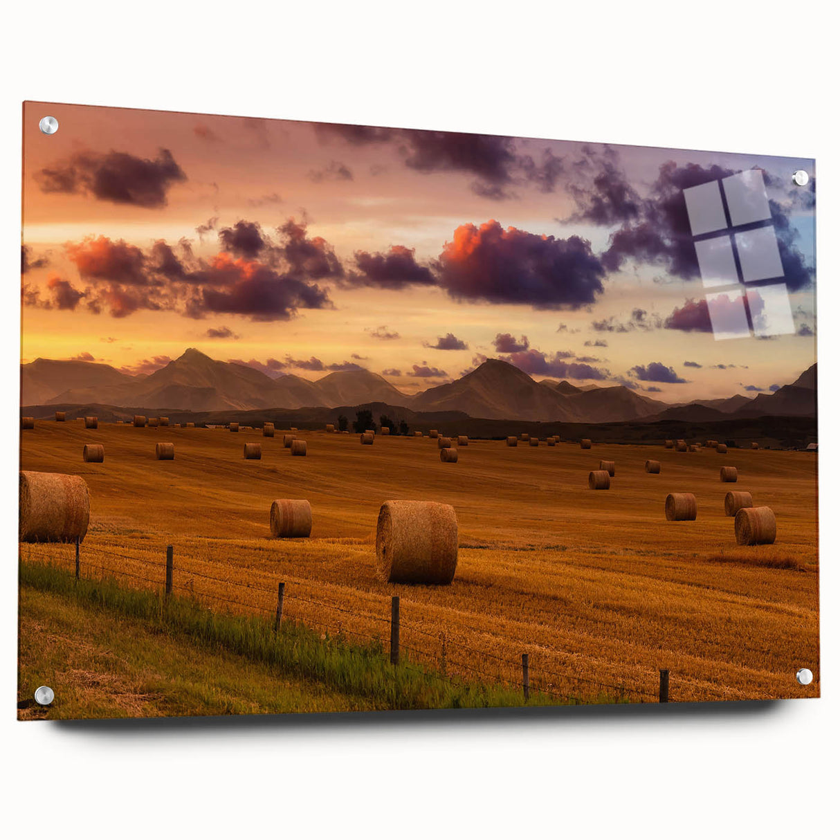 Acrylic print of Alberta, Canada landscape in muted earth tones, ideal for bedroom or dining room decor.