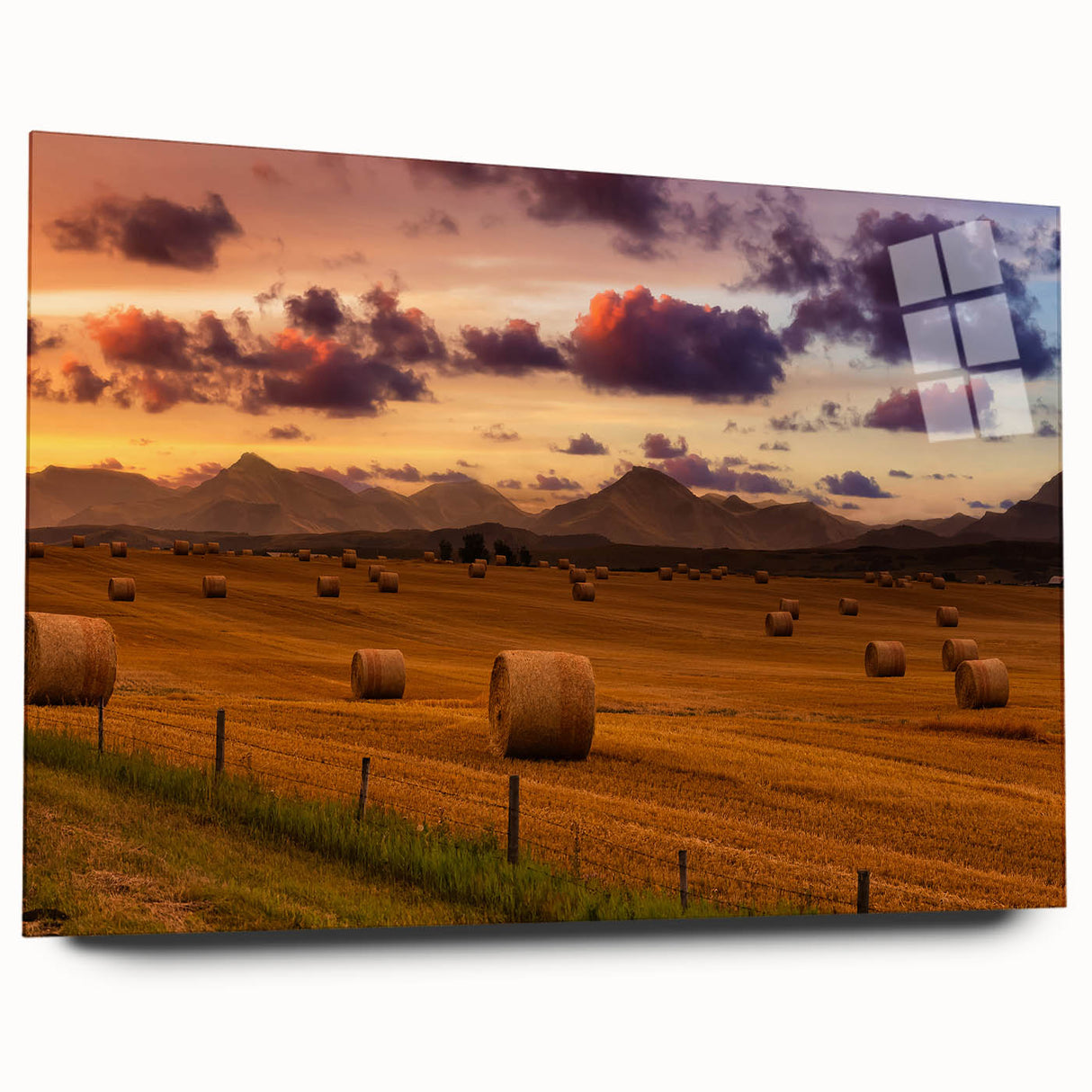 Large abstract wall art depicting the Alberta, Canada scenery in muted earth tones on acrylic glass.