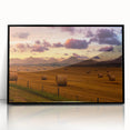 Large abstract wall art depicting a misty Alberta, Canada landscape in muted gray tones, framed in black acrylic.