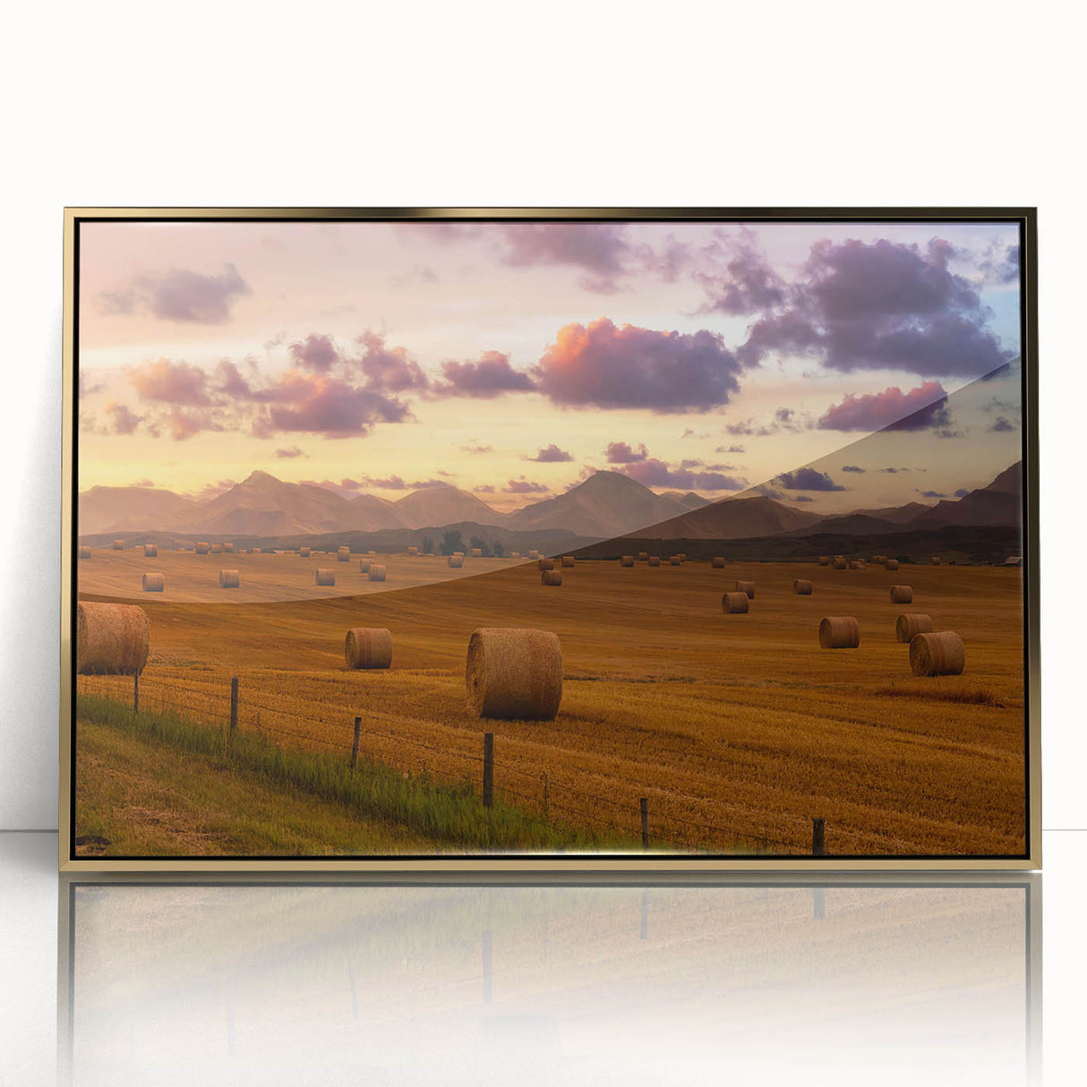 Framed acrylic print of Alberta, Canada scenery in muted earth tones, ideal for modern art wall decor.